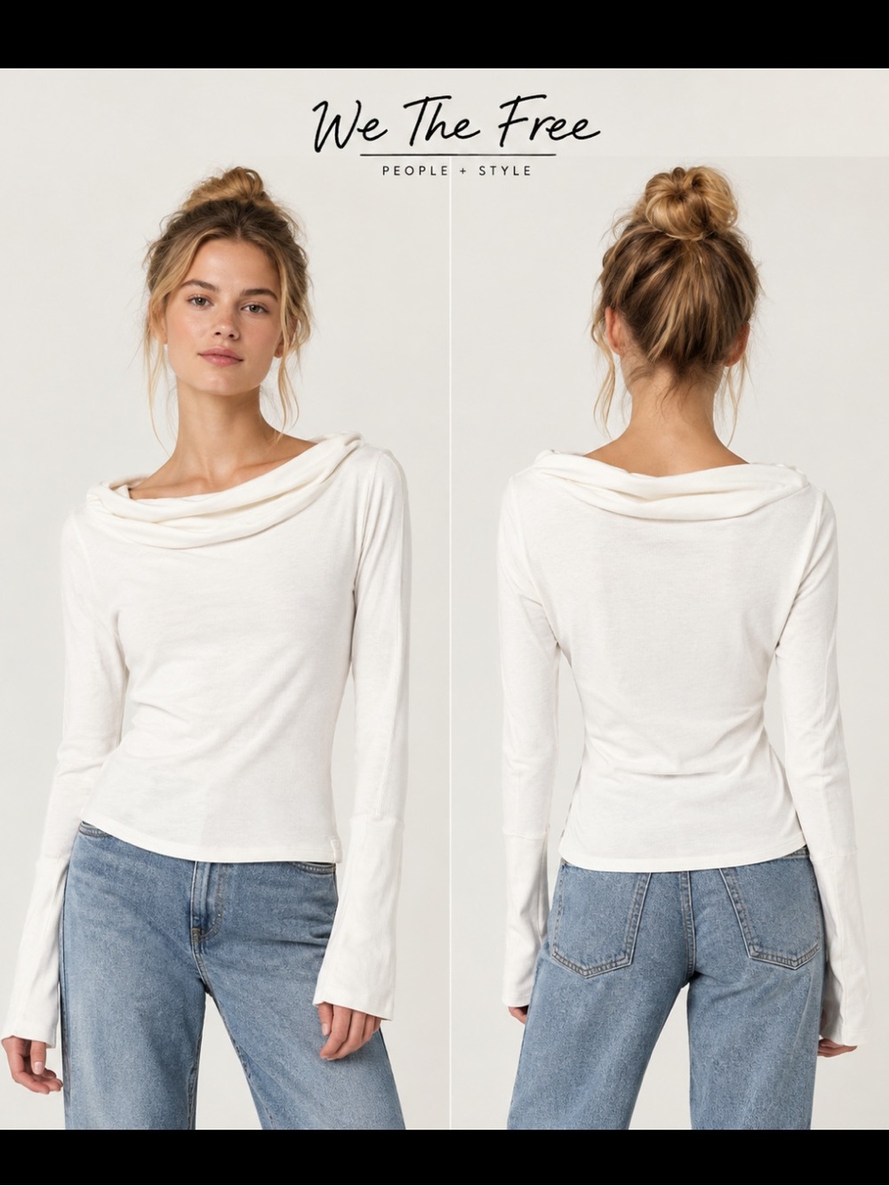 WE THE FREE WHITE COWL NECK OFF SHOULDER LONG SLEEVE TSHIRT WOMENS SMALL